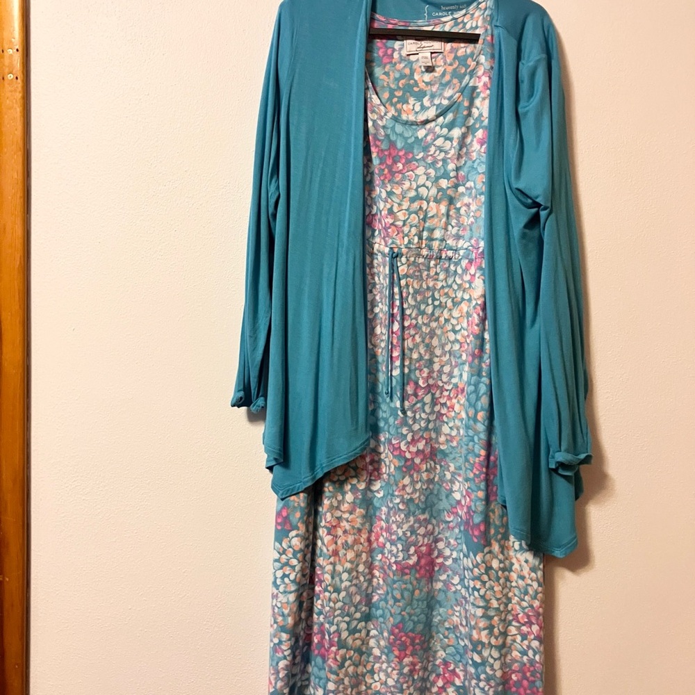 Midnight by Carole Hochman Teal and Pink Sleepwear Heavenly Soft‎ Maxi Nightgown